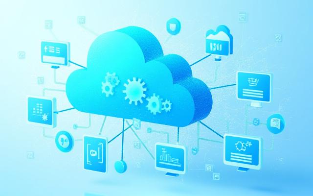 Diagrama o panel de control mostrando flujos de trabajo automatizados en la nube, con iconos de conexión entre diferentes servicios y aplicaciones.